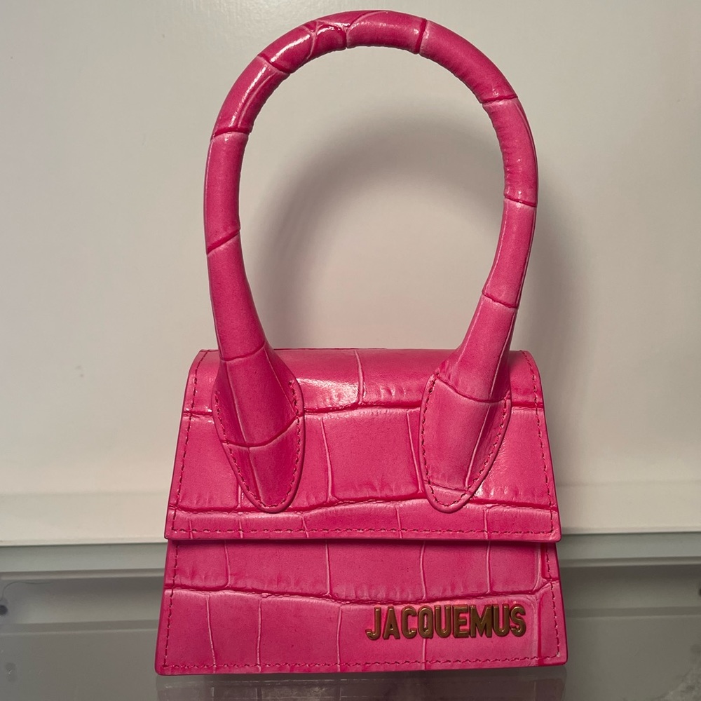 Jaquemus pink croc embossed leather le chiquito mini bag